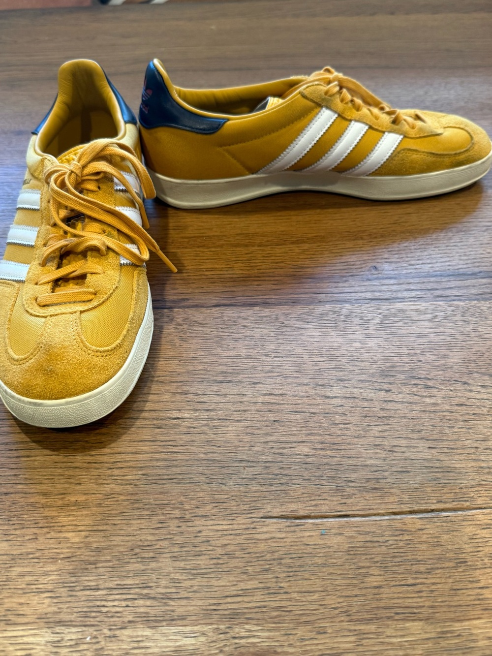 adidas Gazelle Men's Sneakers in Mustard Yellow with White Stripes and Navy Heel - Picture 2 of 12